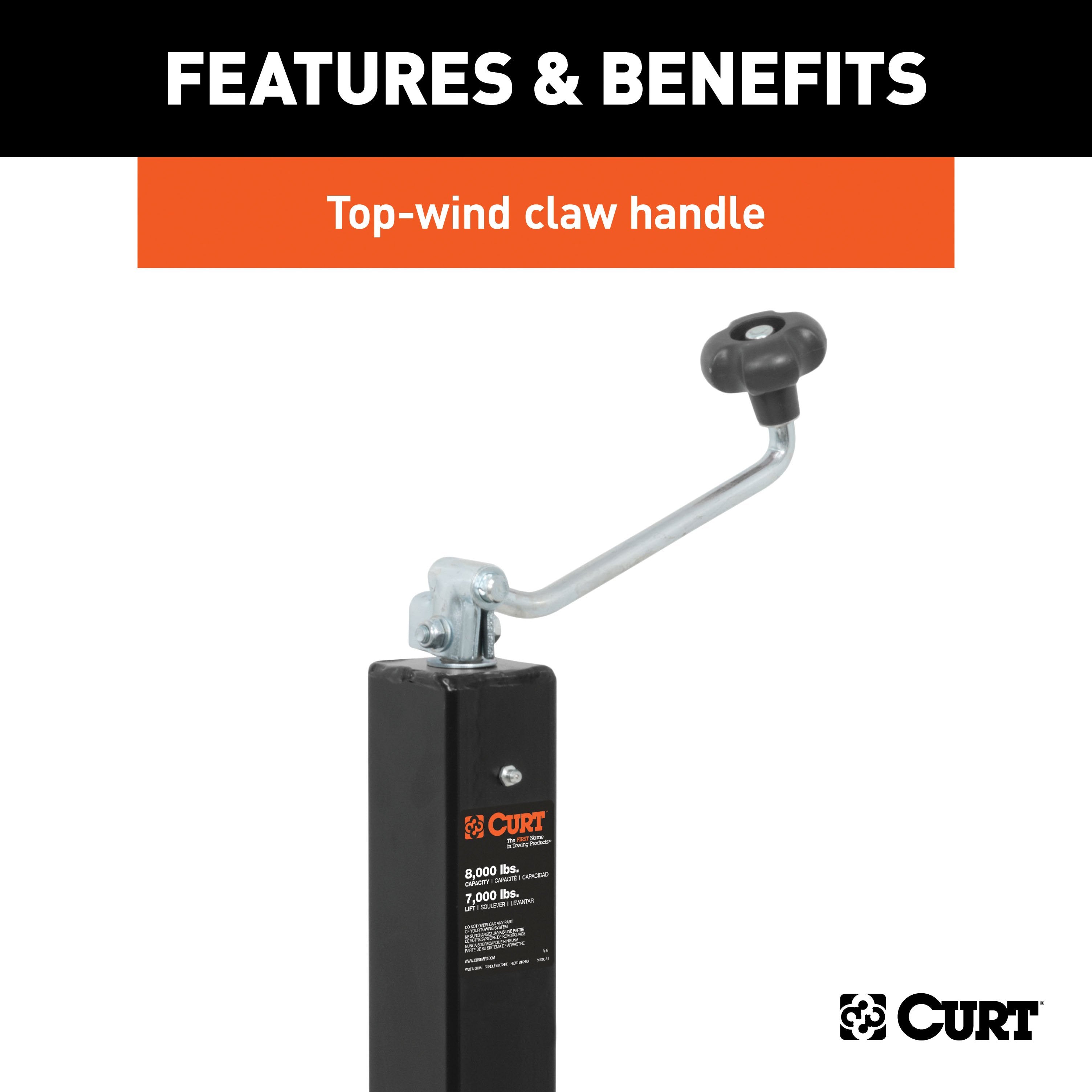 CURT Direct Weld On Heavy-Duty Trailer Jack, 8,000 lbs. Support Capacity, 15-1/4 Inches Vertical Travel Model 28570