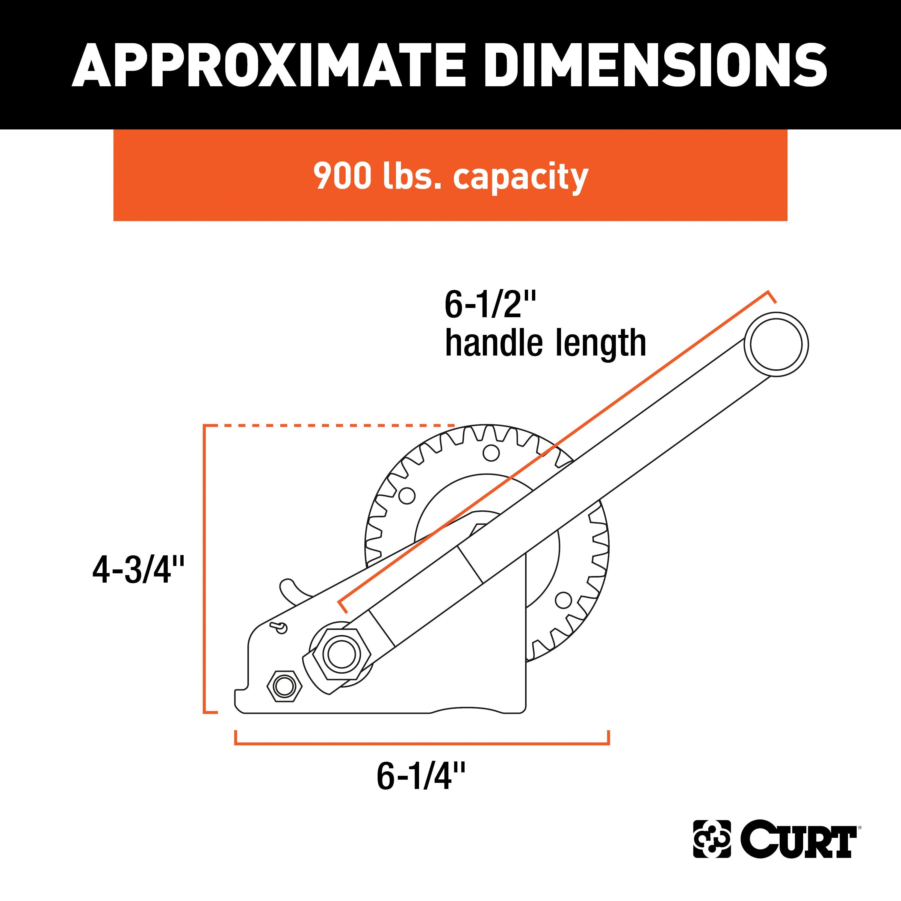 CURT Manual Hand Crank Boat Trailer Winch, 900 lbs Capacity, 6-1/2-Inch Handle, 3.25:1 Gear Ratio Model 29423
