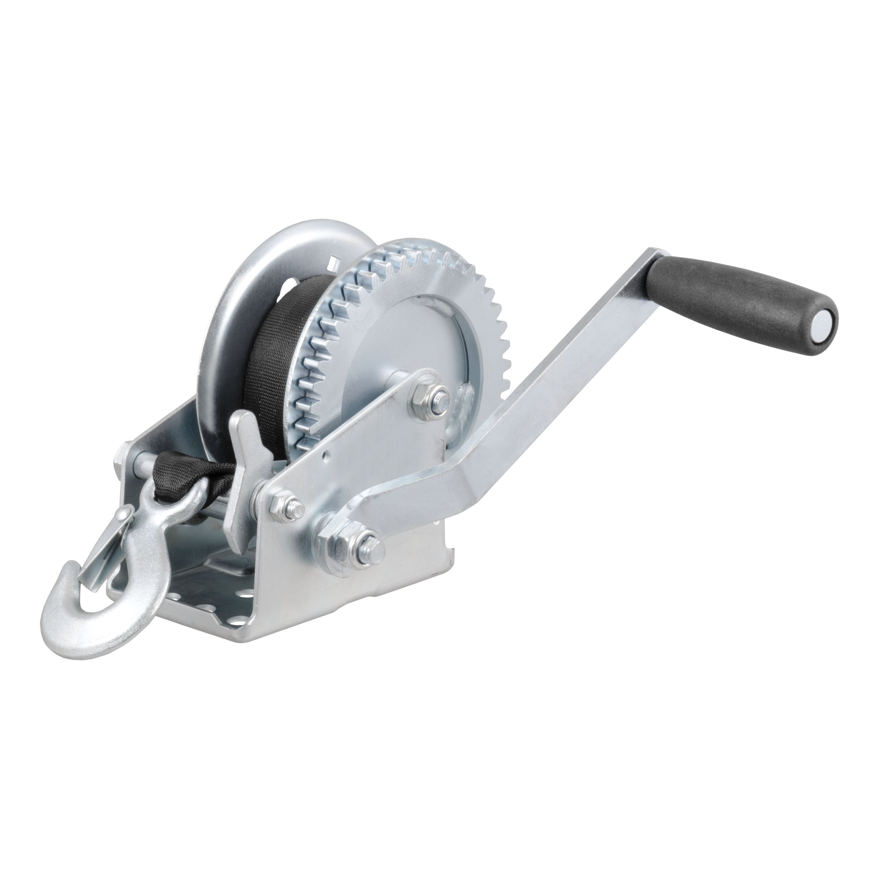 CURT Manual Hand Crank Boat Trailer Winch, 1,400 lbs Capacity, 7-1/2" Handle, 4.2:1 Gear Ratio, 20' Strap Model 29435