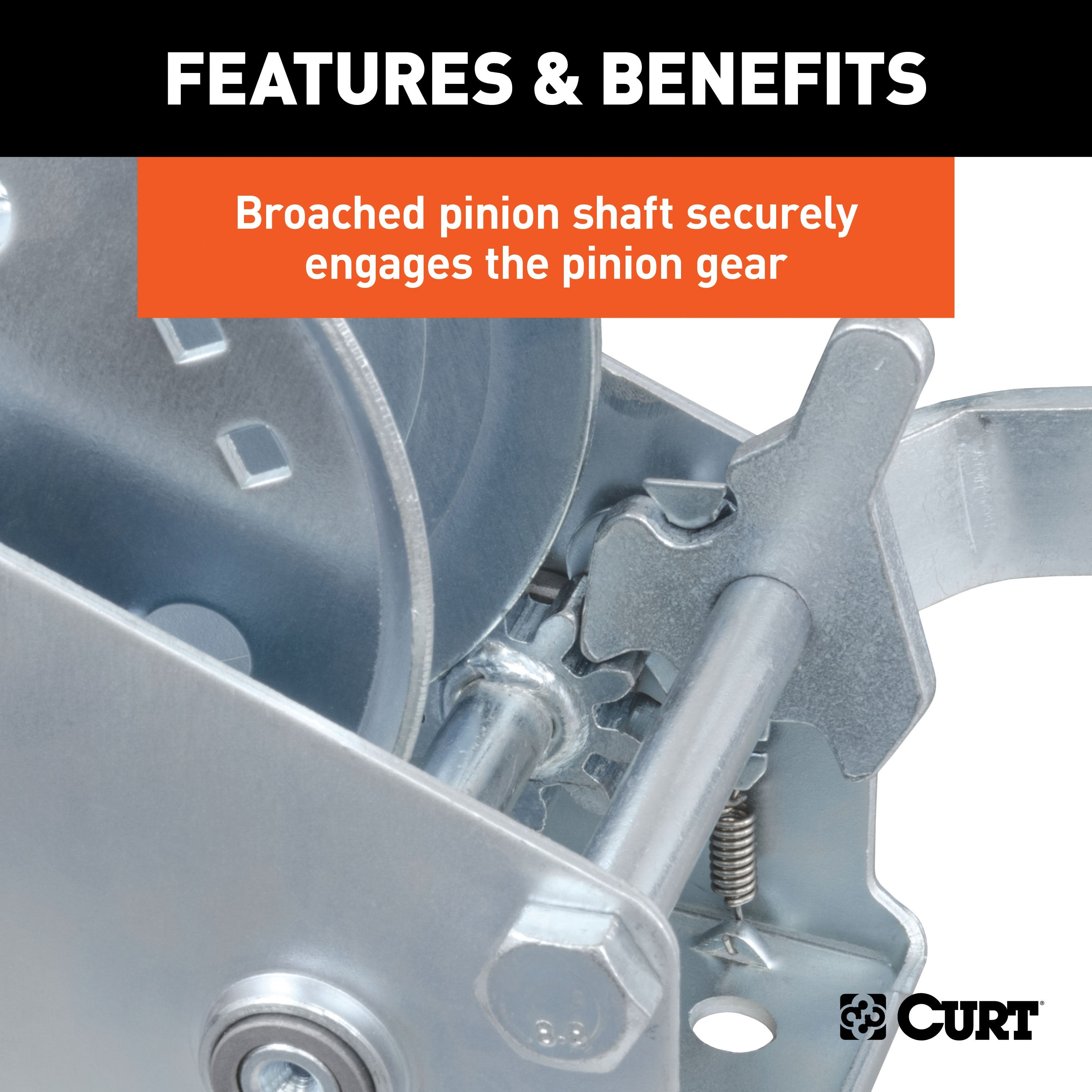 CURT Manual Hand Crank Boat Trailer Winch, 1,400 lbs Capacity, 7-1/2" Handle, 4.2:1 Gear Ratio, 20' Strap Model 29435