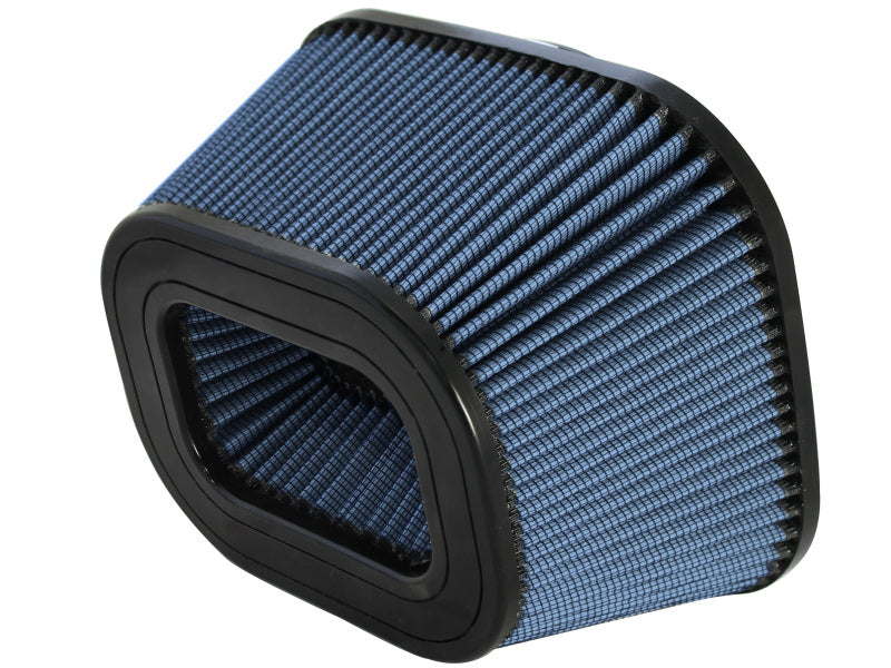 Universal aFe Magnum FLOW air filter with a unique shape and blue filter media, designed for enhanced airflow and performance.
