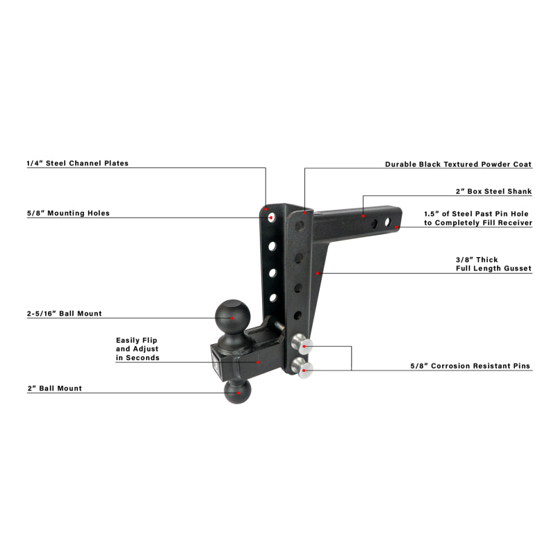 BulletProof Hitches 2.0" Medium Duty 6" Drop/Rise Hitch Model MD206