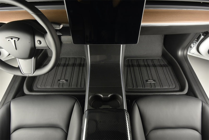 3D MAXpider black floormats for 2026 Tesla Model Y, designed for 1st and 2nd row, showcasing a sleek interior fit.