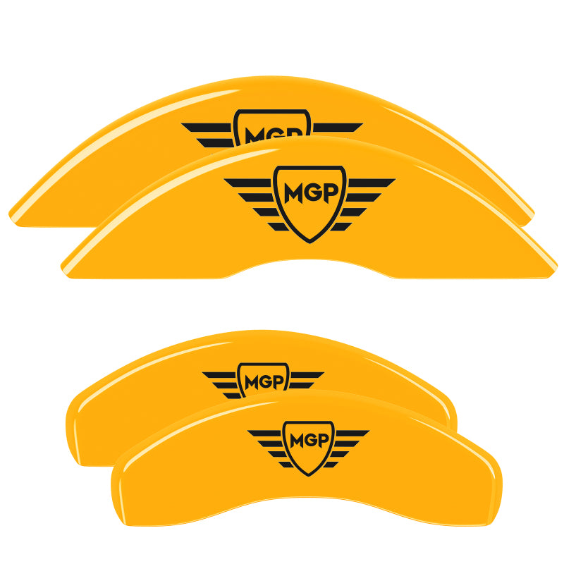 MGP 4 Caliper Covers Engraved Front & Rear MGP Yellow Finish Black Char 2018 Nissan Titan XD