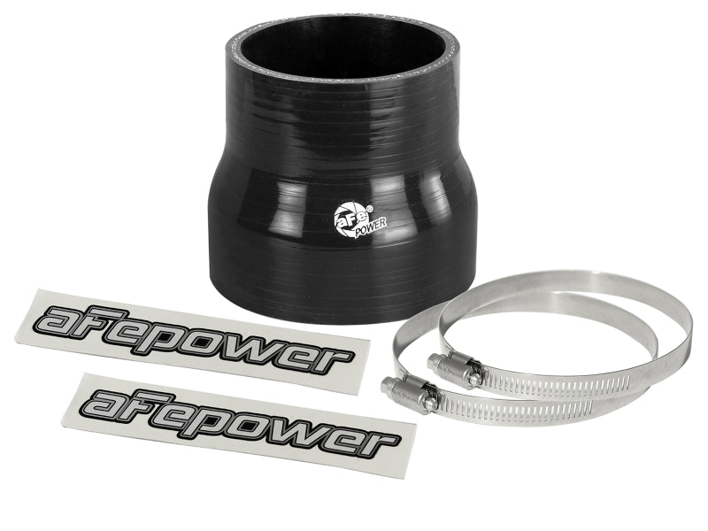 Black afe Magnum FORCE Intake Coupling Kit featuring a straight design with varying diameters, clamps, and decals.