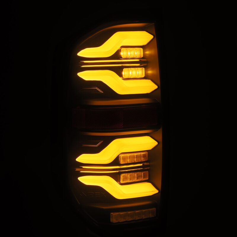 AlphaRex LUXX LED taillights for 14-21 Toyota Tundra in black with sequential signal and active light features.