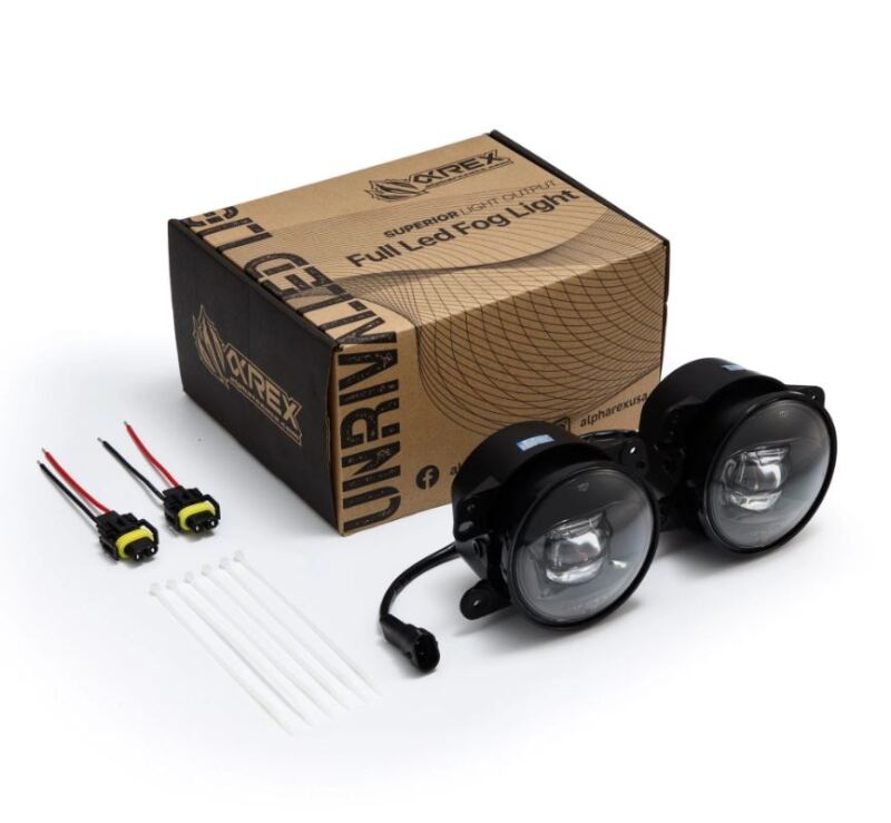AlphaRex DoubleTap dual color LED fog lights for Chrysler, Dodge, Hummer, and Jeep, featuring white and amber options.