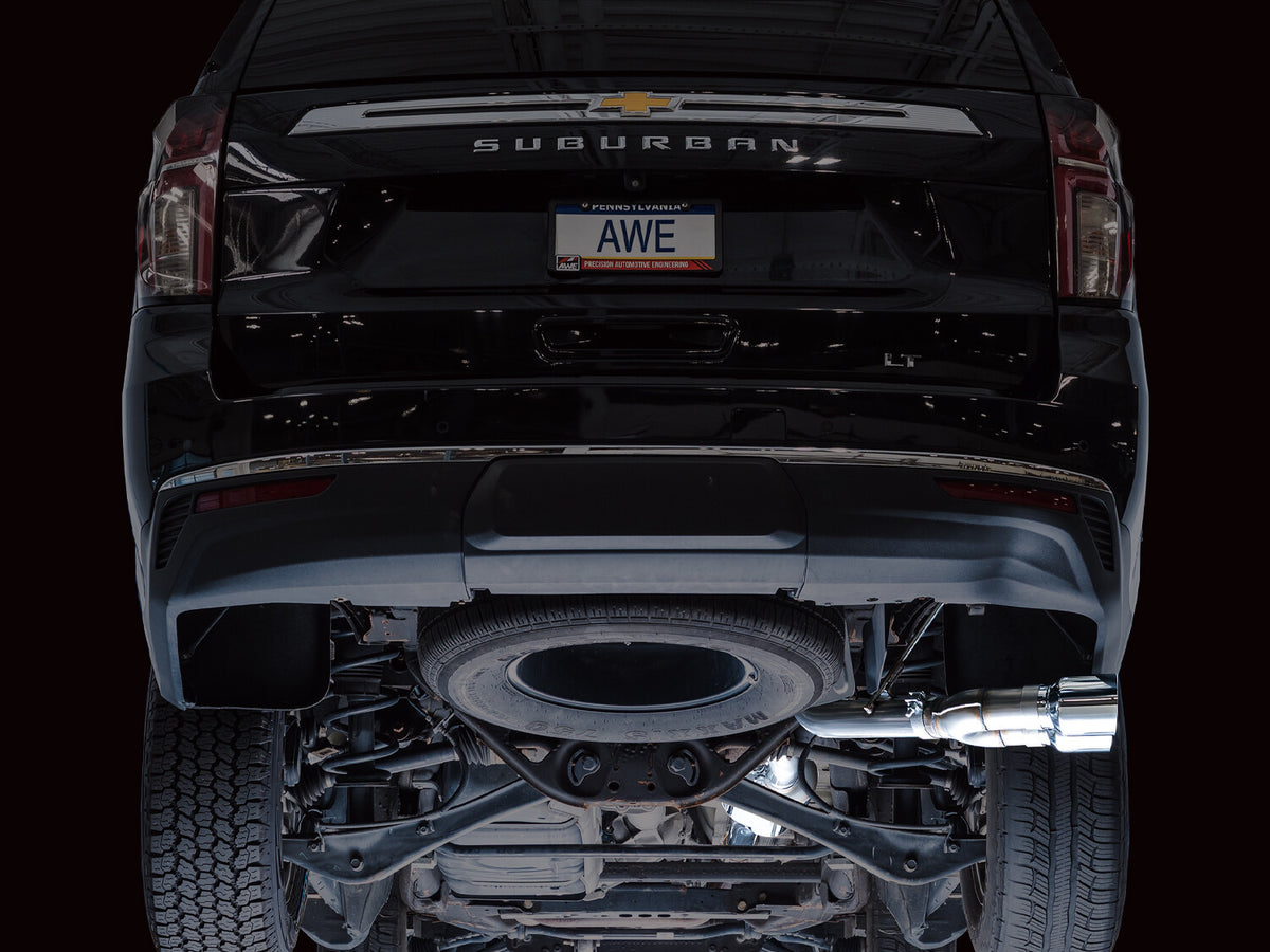 0FG Catback Side Exit Exhaust for 21-Present Suburban/Yukon XL 5.3L - 4.5 Inch Chrome Silver Tips AWE Tuning
