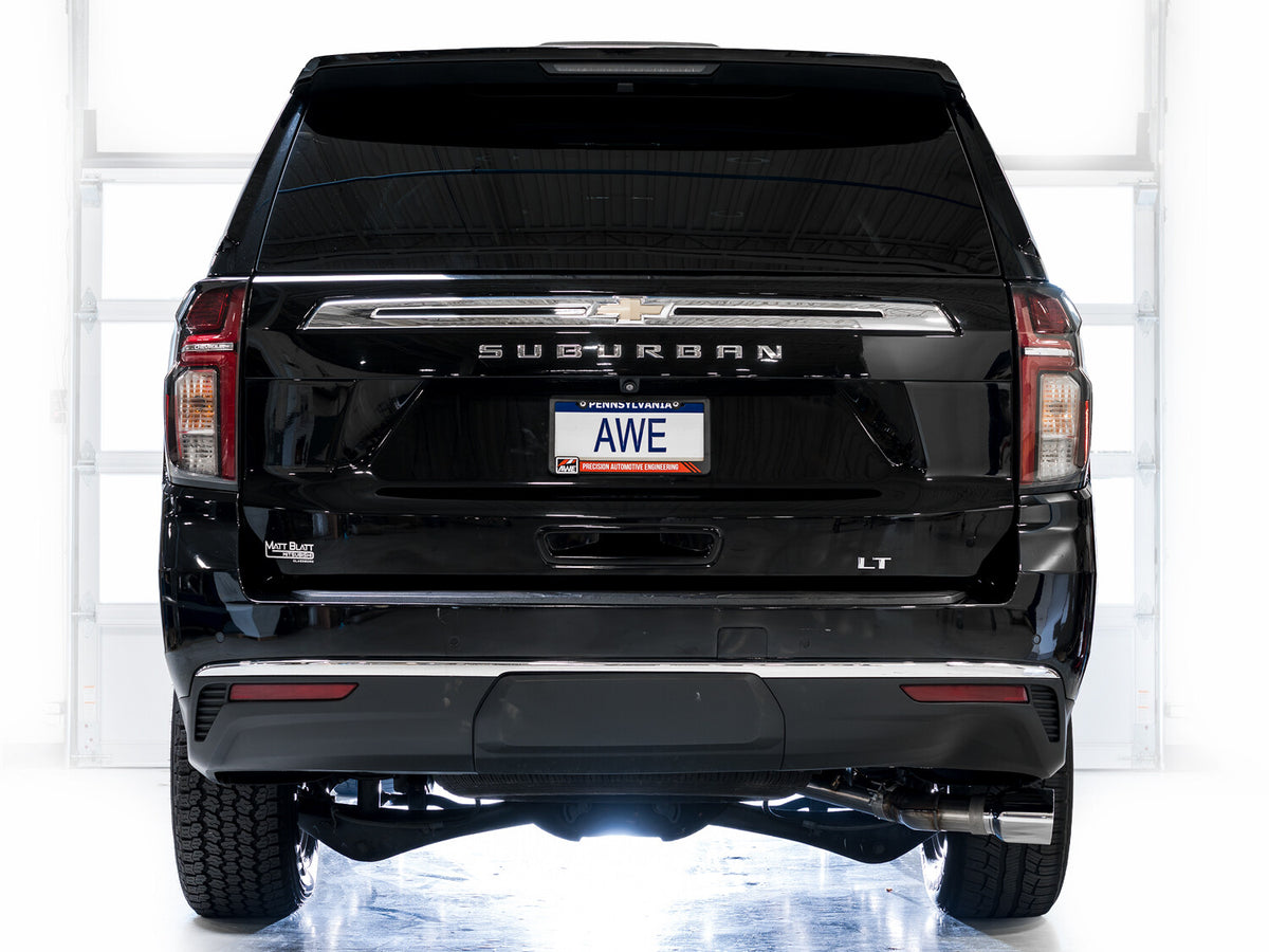 0FG Catback Side Exit Exhaust for 21-Present Suburban/Yukon XL 5.3L - 4.5 Inch Chrome Silver Tips AWE Tuning