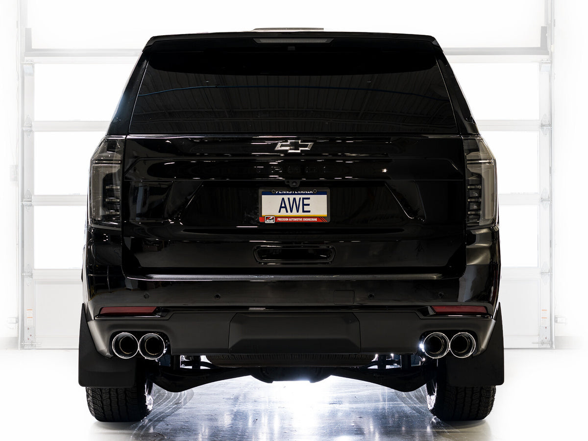 0FG Catback Split Rear Exit Exhaust for 21-Present Suburban/Yukon XL 5.3L - 4.5 Inch Quad Chrome Silver Tips AWE Tuning