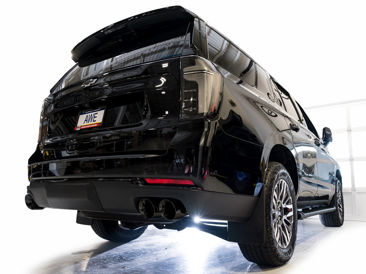 0FG Catback Split Rear Exit Exhaust for 21-Present Suburban/Yukon XL 5.3L - 4.5 Inch Quad Diamond Black Tips AWE Tuning