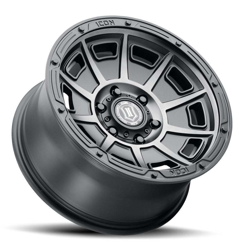 Victory 17 X 8.5 / 6X5.5 / 0MM / 4.75 Inch Back Space Smoked Satin Black, ICON Alloys