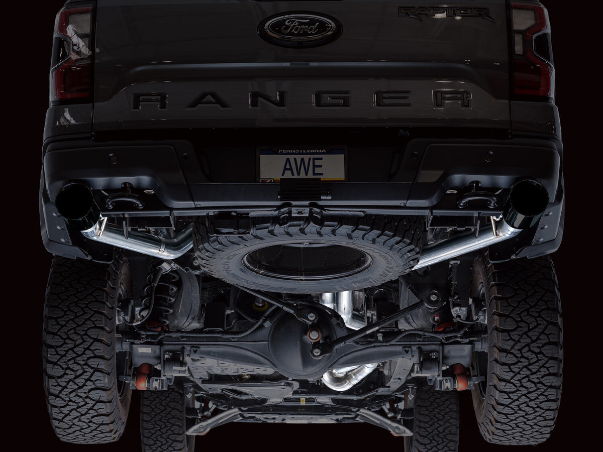 SwitchPath Exhaust for the Ford Ranger Raptor - 5 Inch Diamond Black Tips AWE Tuning