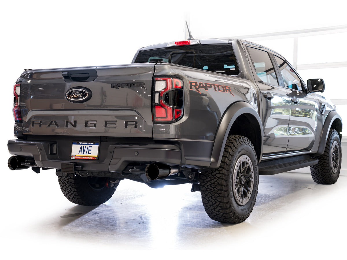 SwitchPath Exhaust for the Ford Ranger Raptor - 5 Inch Diamond Black Tips AWE Tuning