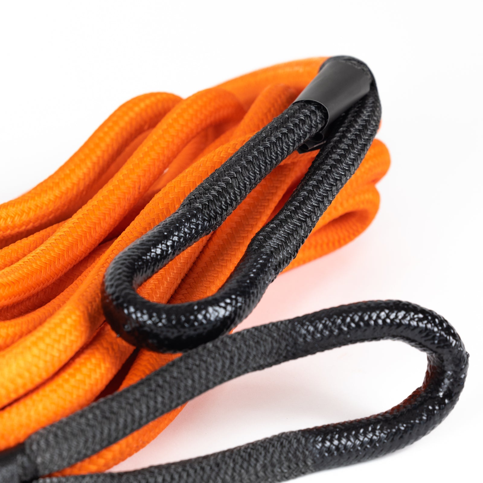 30-foot kinetic rope featuring a durable orange and black design, ideal for offroad recovery and towing applications.