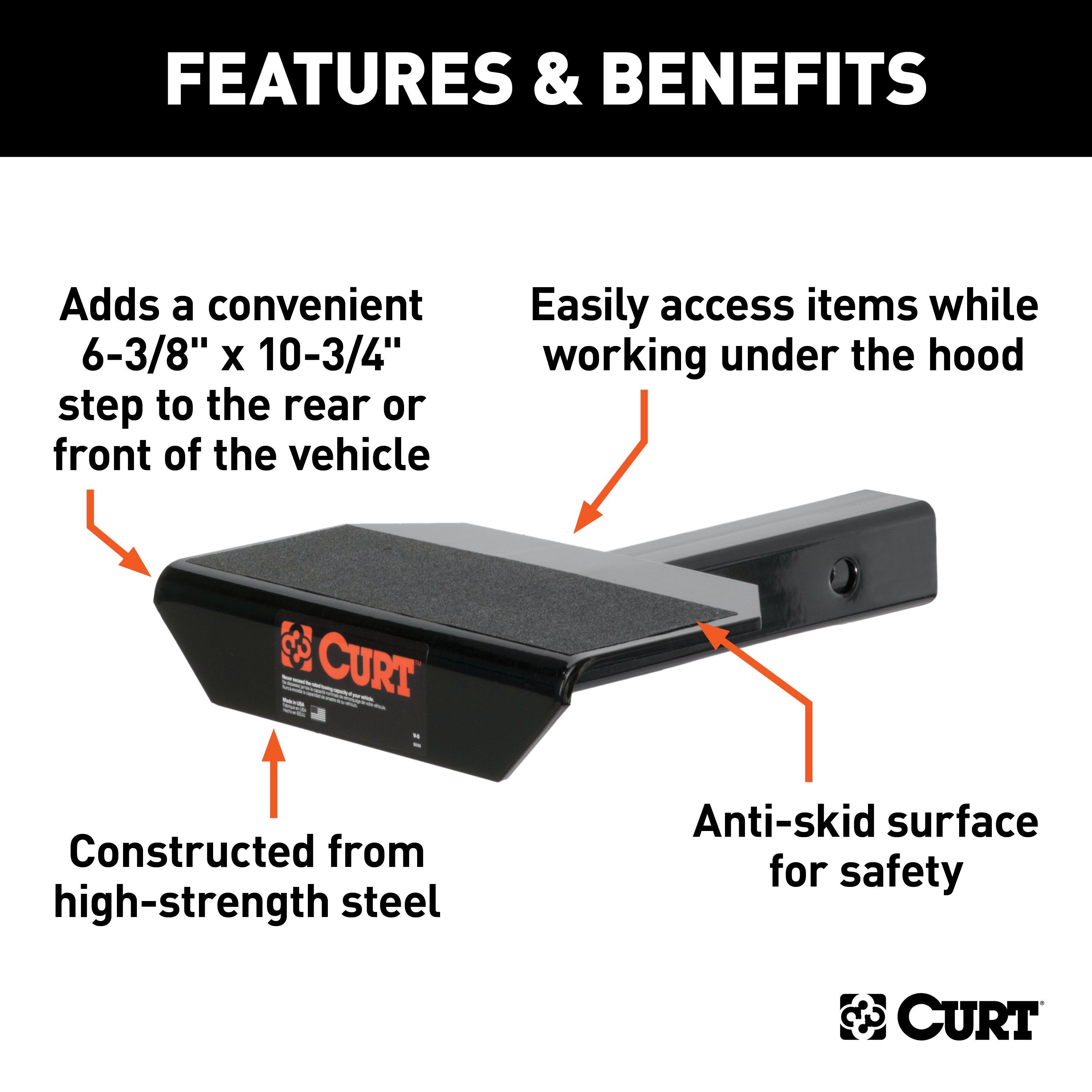 CURT 10-3/4-Inch Non-Skid Trailer Hitch Step for 2-Inch Receiver Model 31001