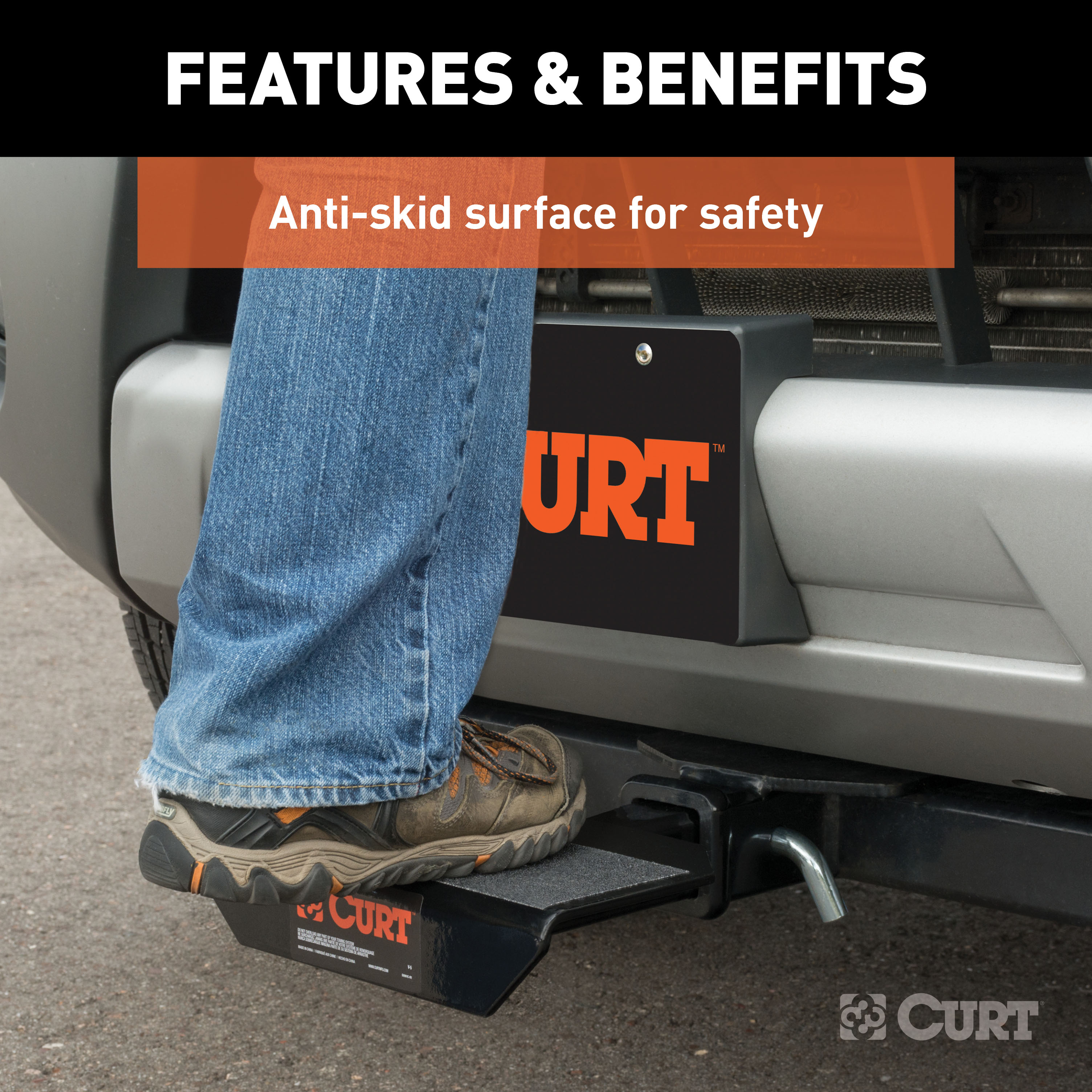 CURT 10-3/4-Inch Non-Skid Trailer Hitch Step for 2-Inch Receiver Model 31001