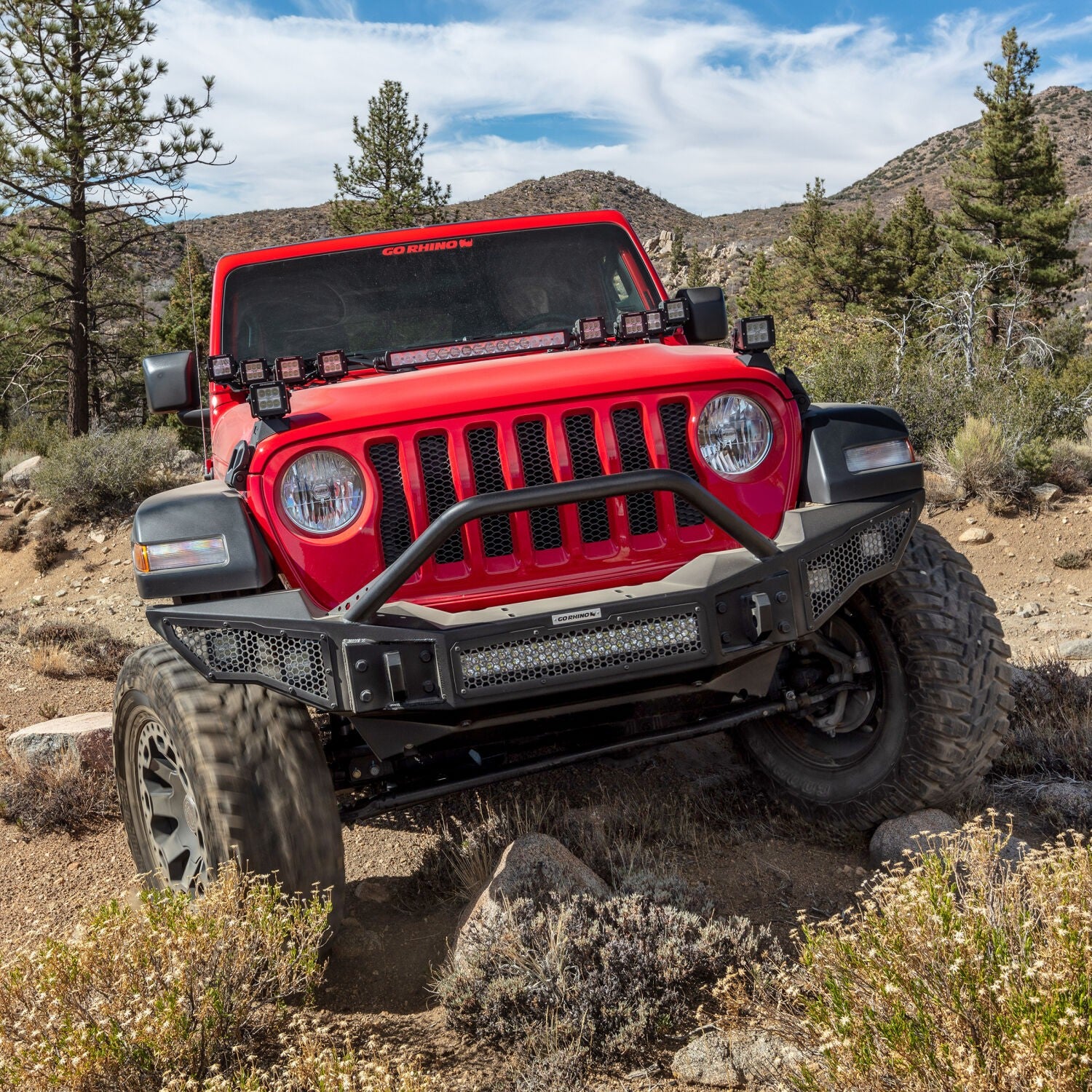 Rockline Front Full Width Bumper W/ Overrider Textured Black 2007-2024 Jeep Wrangler JK/JL 2020-2025 Jeep Gladiator Go Rhino