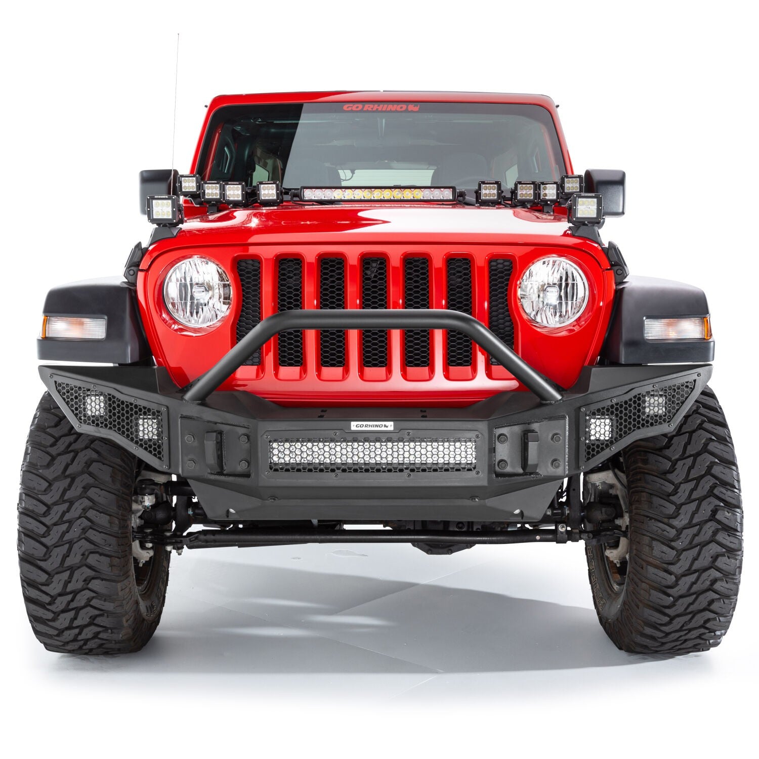 Rockline Front Full Width Bumper W/ Overrider Textured Black 2007-2024 Jeep Wrangler JK/JL 2020-2025 Jeep Gladiator Go Rhino
