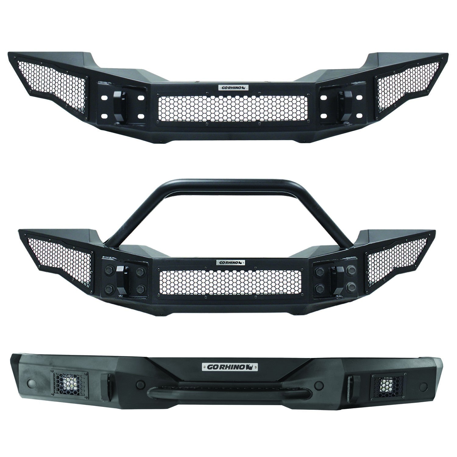Rockline Front Full Width Bumper W/ Overrider Textured Black 2007-2024 Jeep Wrangler JK/JL 2020-2025 Jeep Gladiator Go Rhino
