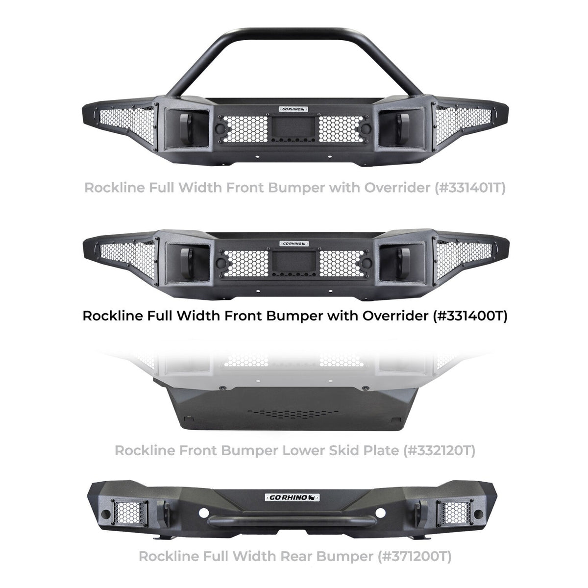 Rockline Winch Ready Front Full Width Bumper For Ford Bronco Textured Black 2021-2026 Ford Bronco Go Rhino