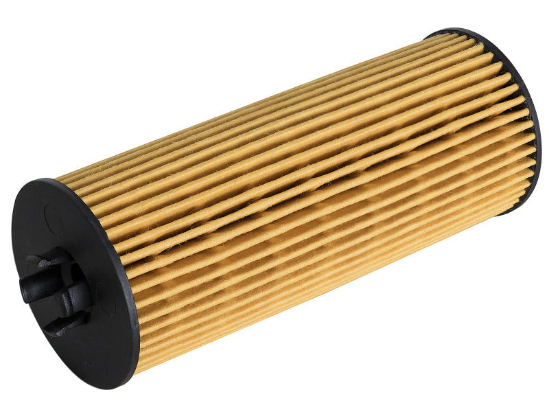 AFE PROGUARD oil filter featuring a cylindrical design with pleated paper and black end caps, ideal for vehicle maintenance.