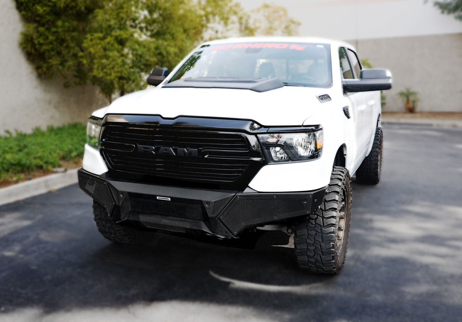 Element Front Bumper with Power Actuated Hide Away Light Bar Mount Textured Black 2019-2024 Ram 1500 Go Rhino