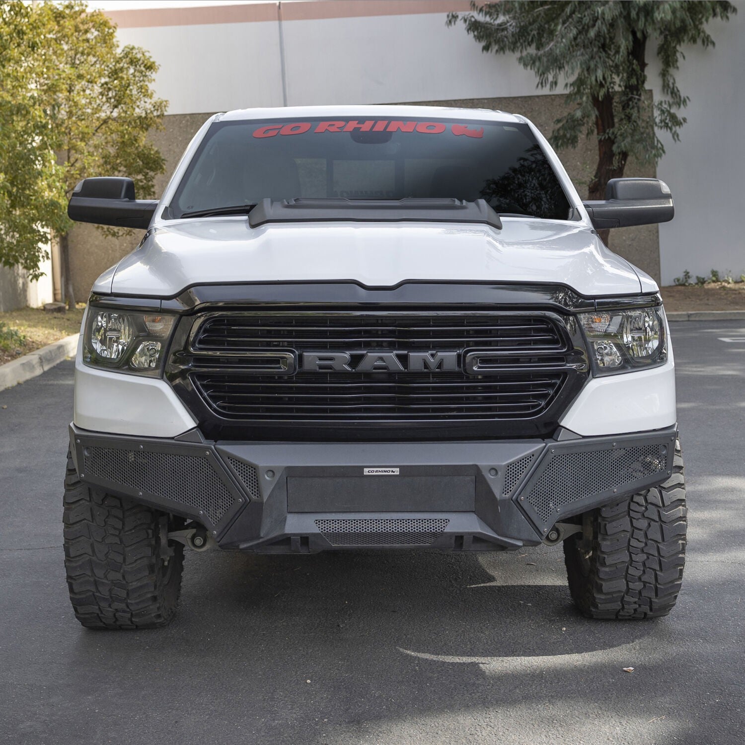 Element Front Bumper with Power Actuated Hide Away Light Bar Mount Textured Black 2019-2024 Ram 1500 Go Rhino