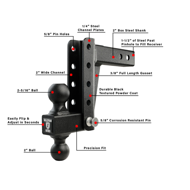 BulletProof Hitches 2.0" Light Duty 6" Drop/Rise Hitch Model LD206
