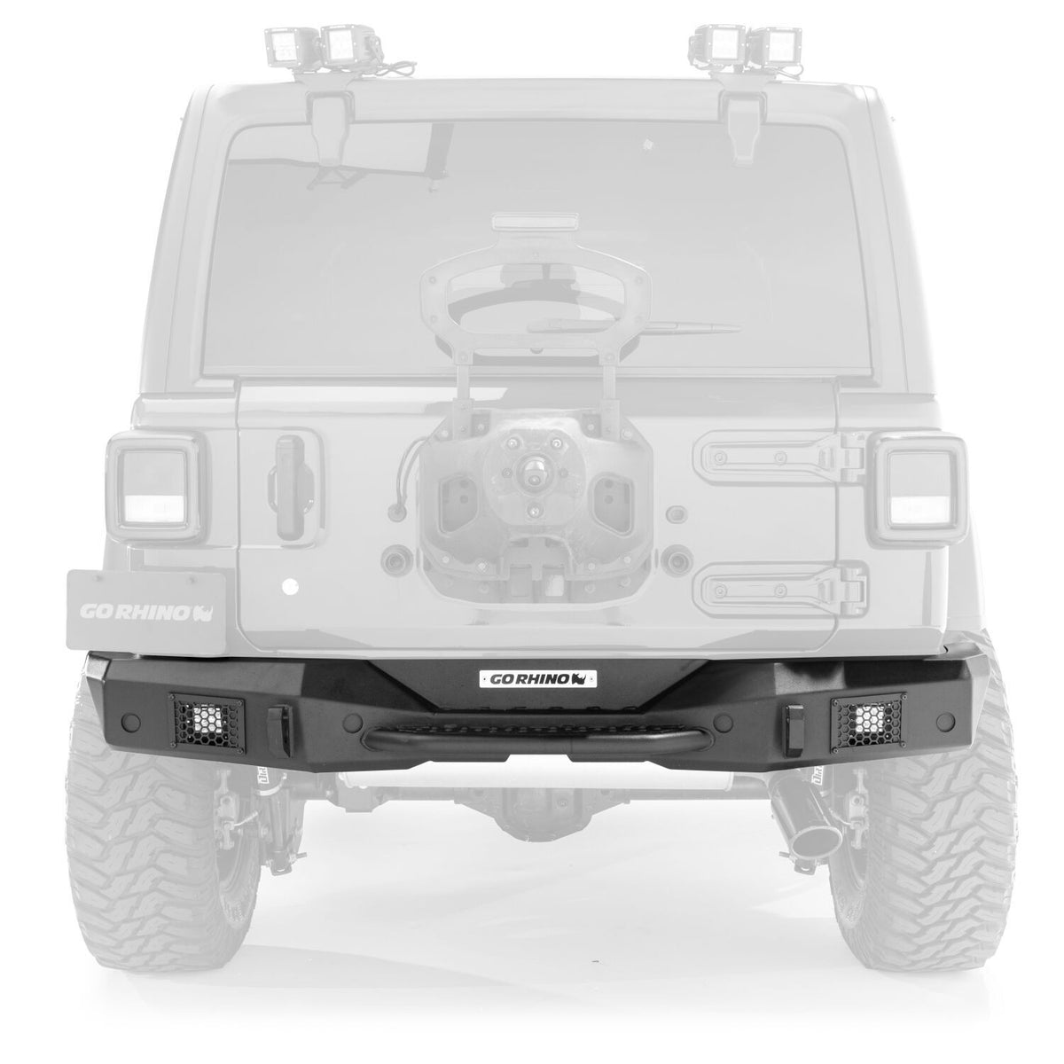Rockline Rear Full Width Bumper for Ford Bronco Textured Black 2018-2026 Jeep Wrangler Go Rhino