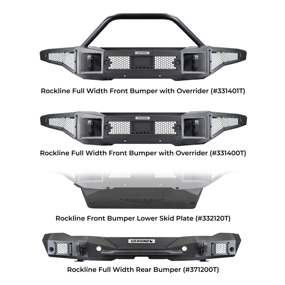 Rockline Rear Full Width Bumper for Ford Bronco Textured Black 2018-2026 Jeep Wrangler Go Rhino