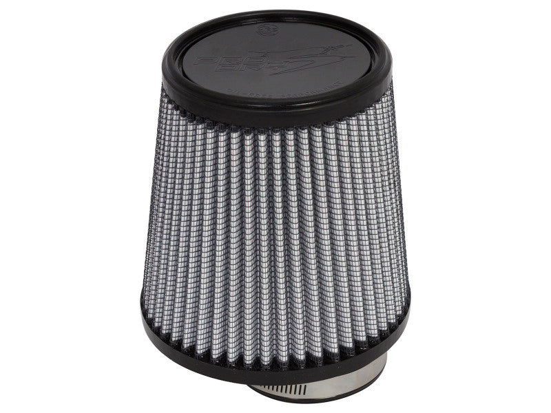 Afe Magnum FLOW universal air filter with a cylindrical design, featuring a black top and a pleated gray filter element.