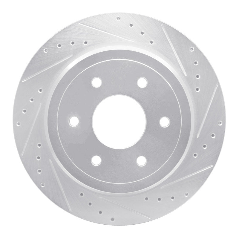 R1 16-24 Nissan Titan XD Rear Right Drilled & Slotted Silver Brake Rotor