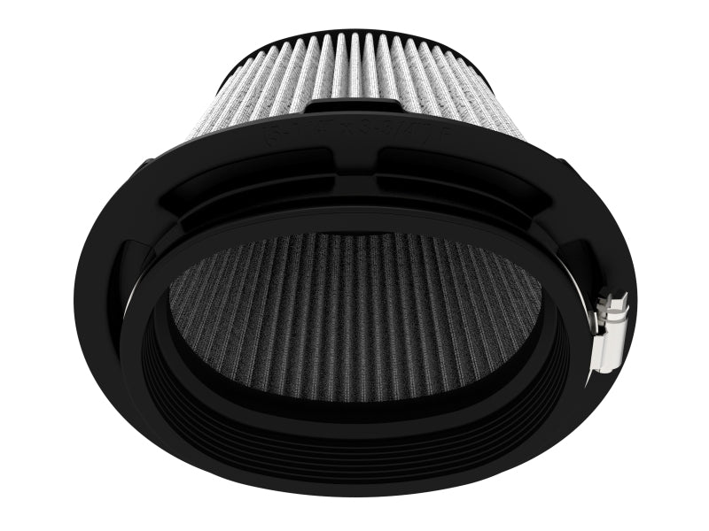 afe Momentum Intake replacement air filter with a cylindrical design, featuring a pleated filter element for enhanced airflow.
