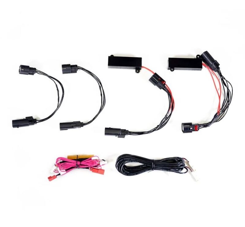 AlphaRex tail light converters for 2021 Tesla Model S Refresh, featuring wiring harnesses for easy installation.
