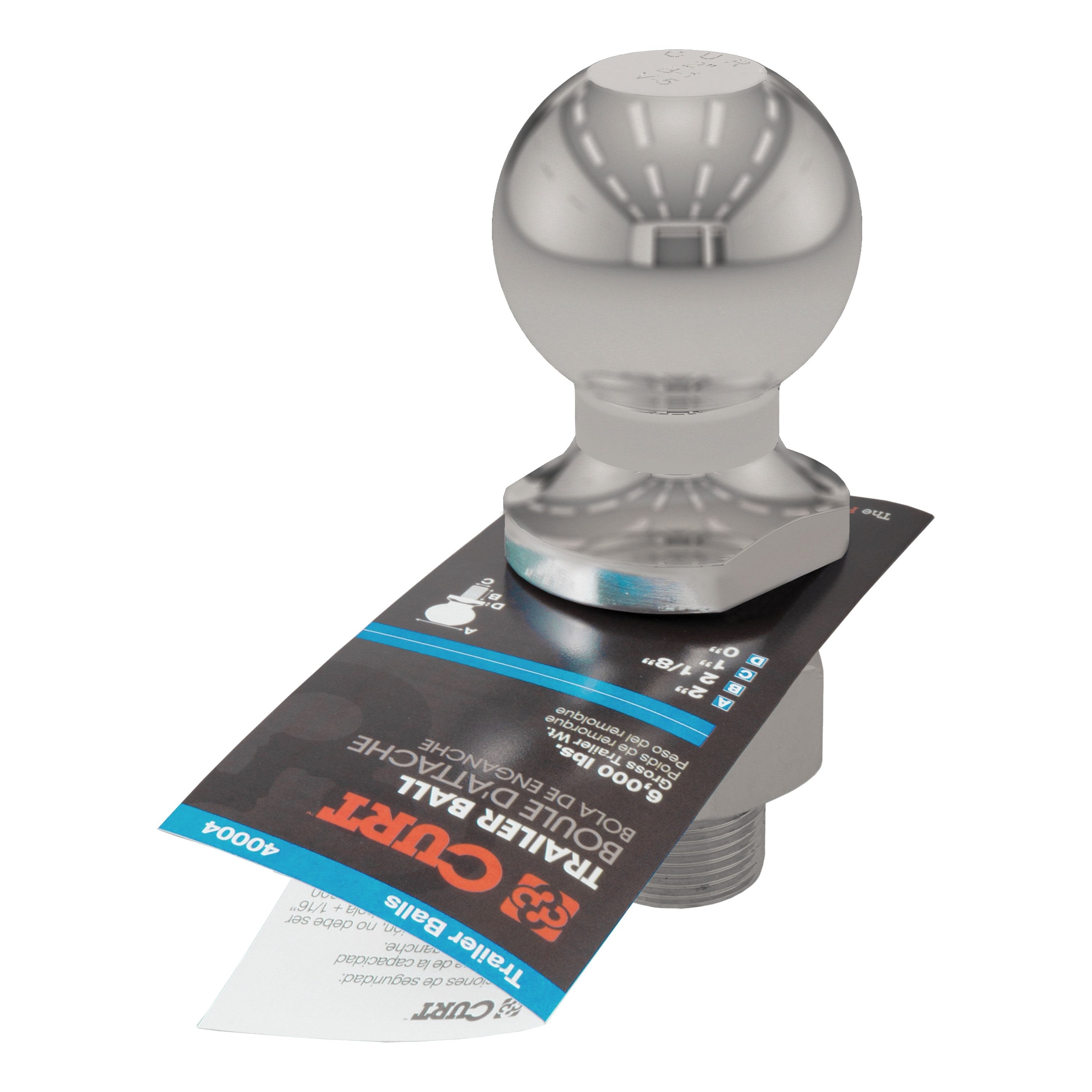 CURT Stainless Steel Trailer Hitch Ball, 6,000 lbs, 2-Inch Diameter, 1 x 2-1/8-Inch Shank Model 40053
