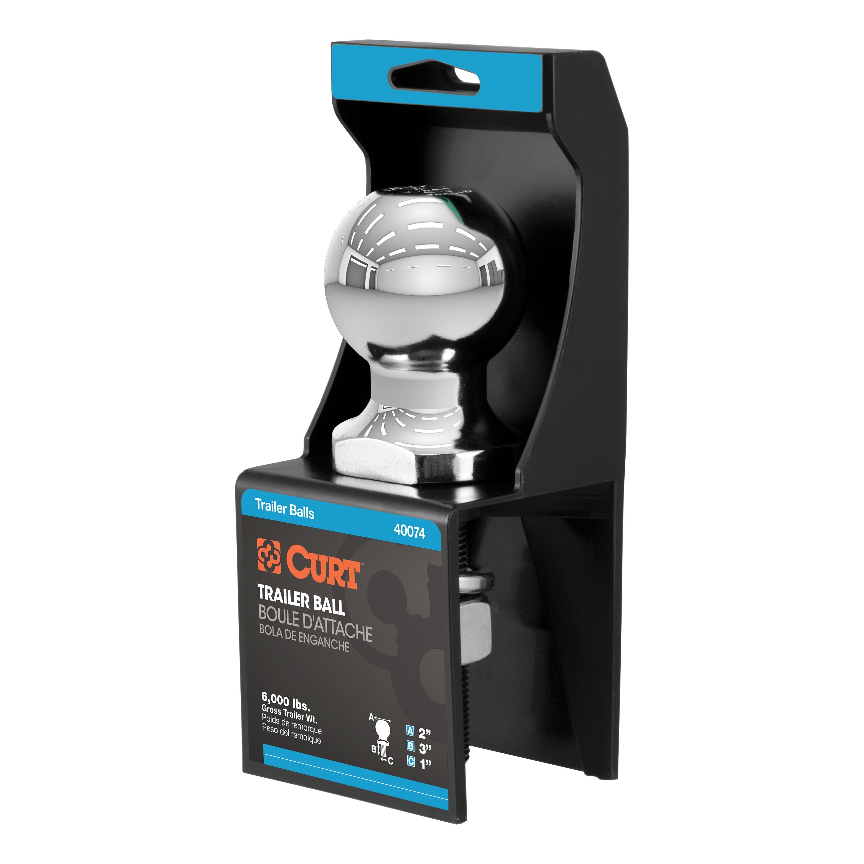 CURT Chrome Trailer Hitch Ball, 6,000 lbs, 2-Inch Diameter, 1 x 3-Inch Shank Model 40074