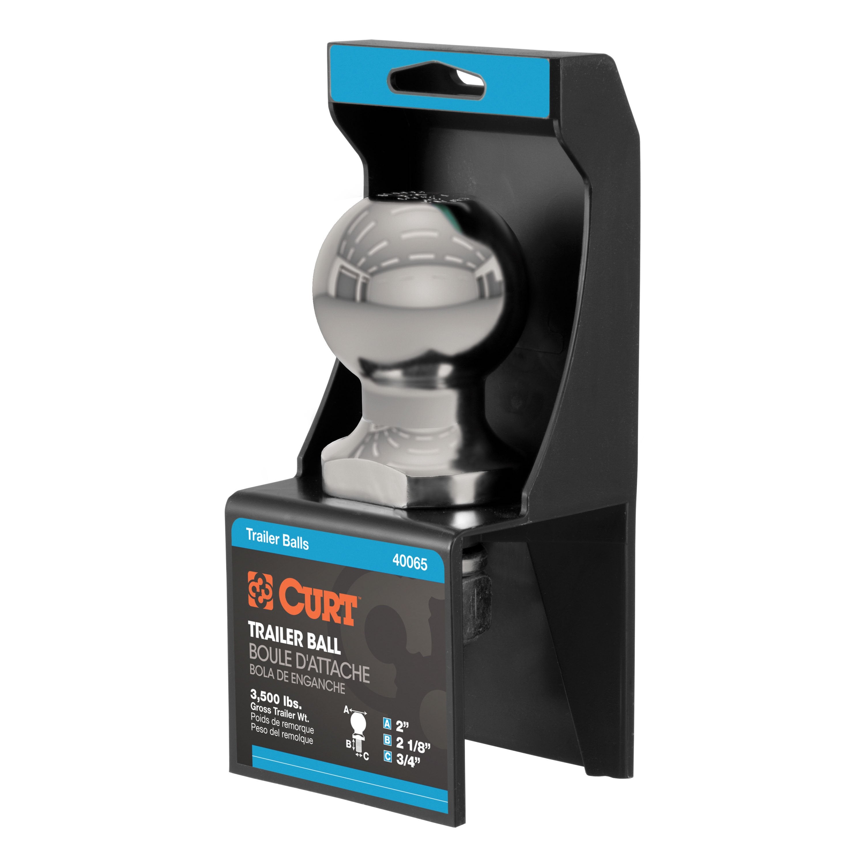 CURT Stainless Steel Trailer Hitch Ball, 3,500 lbs, 2-Inch Diameter, 3/4 x 2-1/8-Inch Shank Model 40082