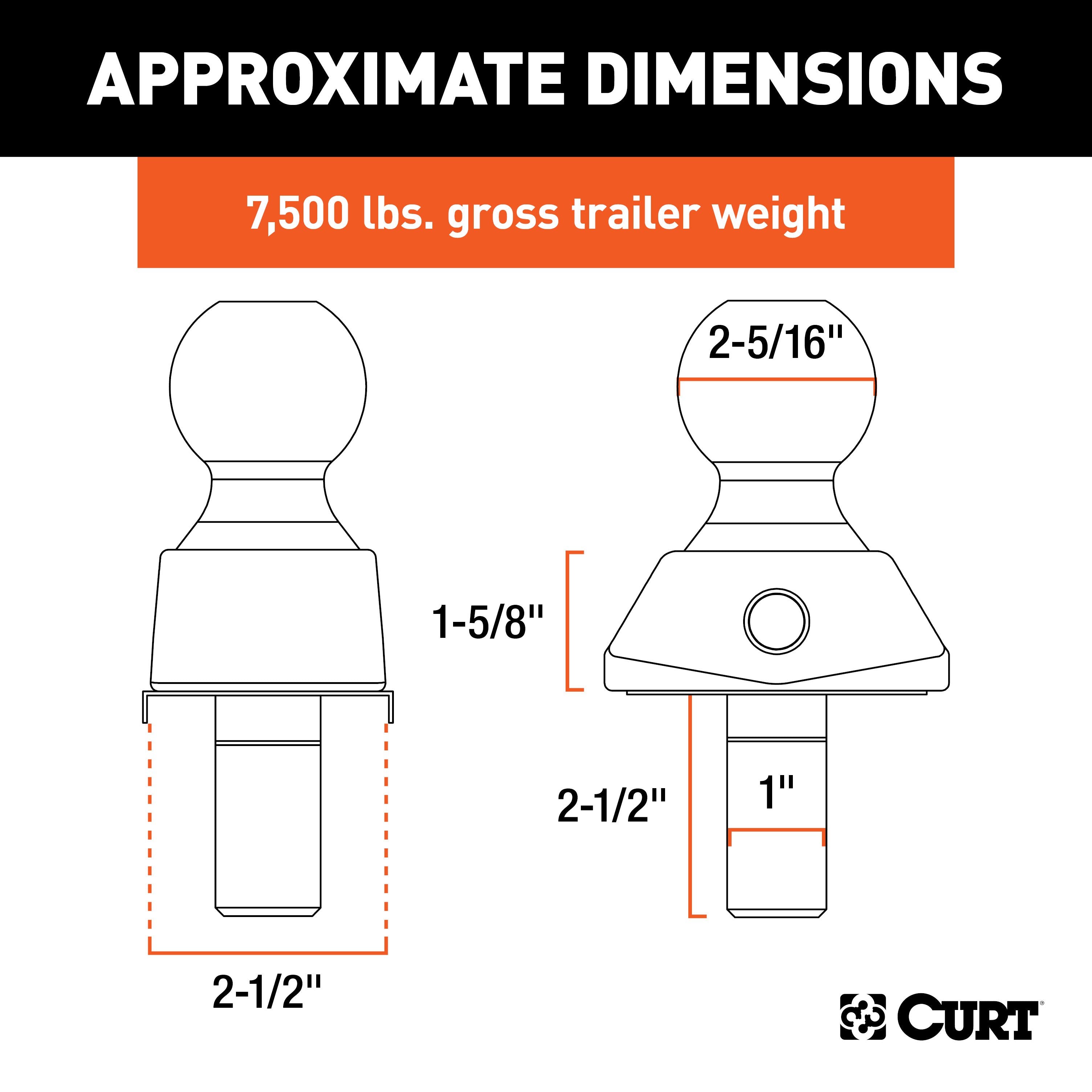 CURT RockerBall Cushion Hitch Trailer Ball 7,500 lbs, 2-5/16-Inch Diameter, 1-Inch Shank Model 40248