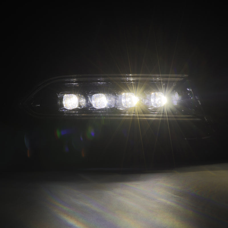 AlphaRex NOVA LED projector headlights for 2015-2023 Dodge Charger in black with active lighting and sequential signals.