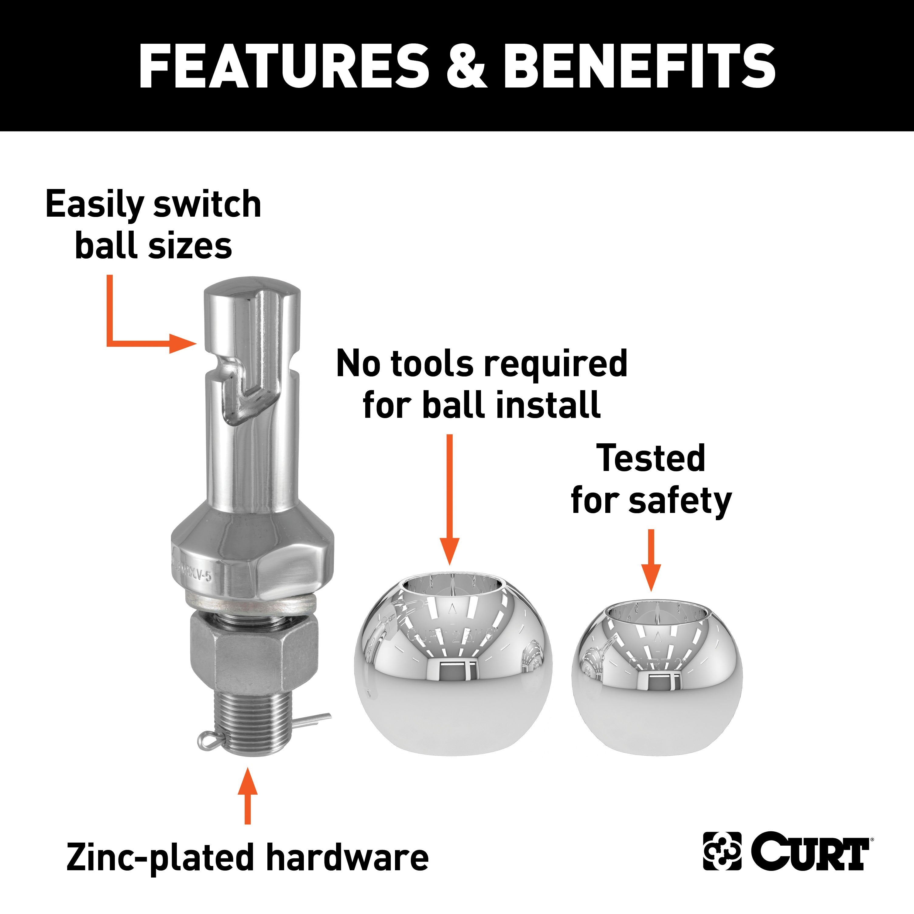 CURT 2 and 2-5/16-Inch Chrome Steel Switch Ball Set, Up to 8,000 lbs. GTW Model 42280