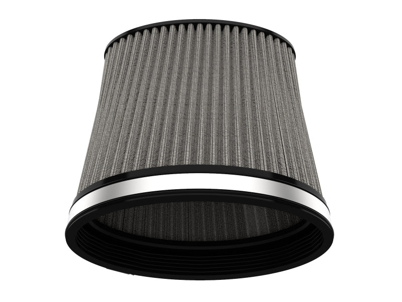 afe Magnum FORCE replacement air filter with a conical design, featuring a gray mesh exterior and black rubber base.