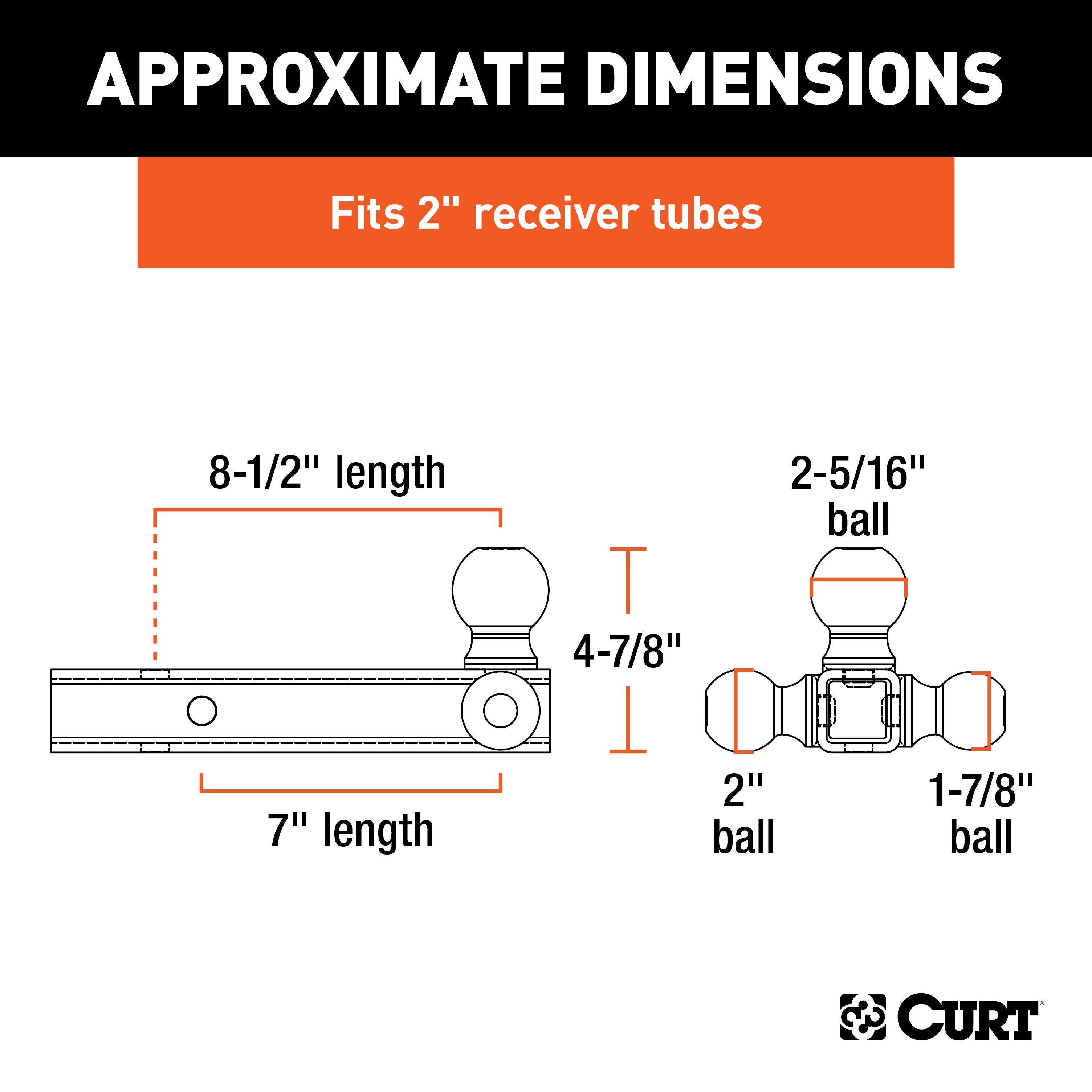 CURT Multi-Ball Trailer Hitch Ball Mount, 1-7/8, 2, 2-5/16-Inch Balls, Fits 2-Inch Receiver, 10,000 lbs Model 45001