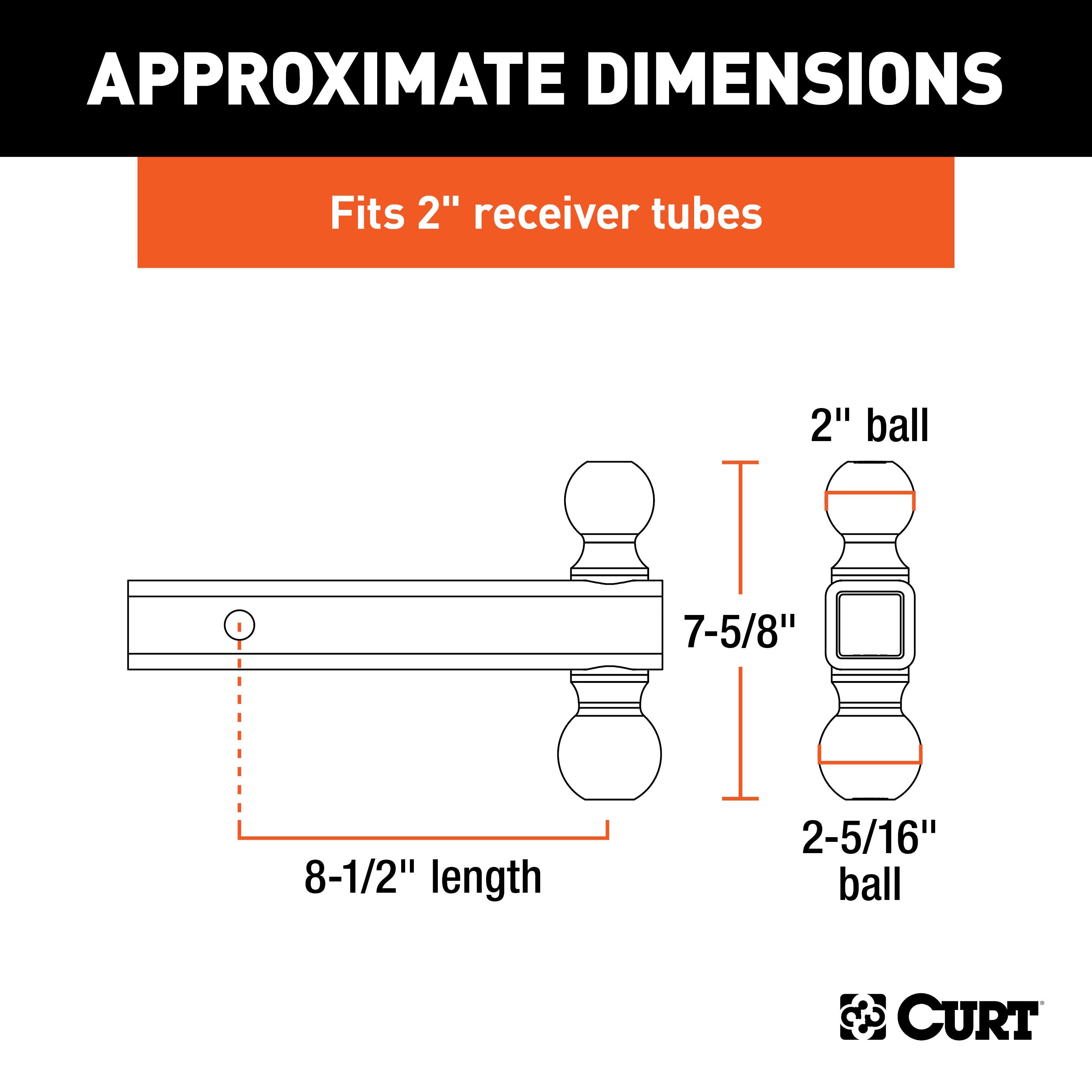 CURT Multi-Ball Trailer Hitch Ball Mount, 2, 2-5/16-Inch Balls, Fits 2-Inch Receiver, 10,000 lbs Model 45002