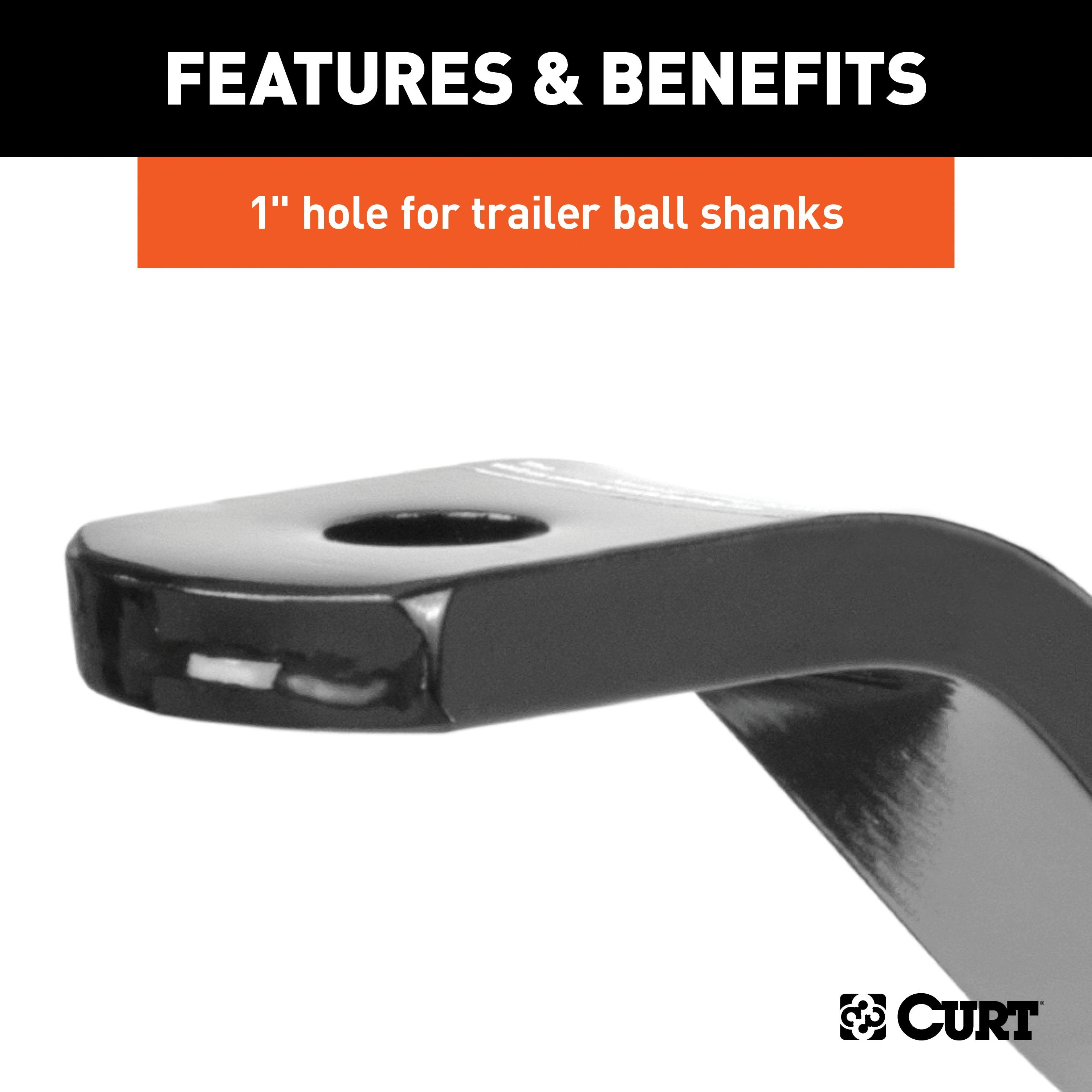 CURT Vertical Trailer Hitch Ball Mount, Fits 2-Inch Receiver, 4,000 lbs, 1-Inch Hole, 2-1/4-Inch Drop Model 45003