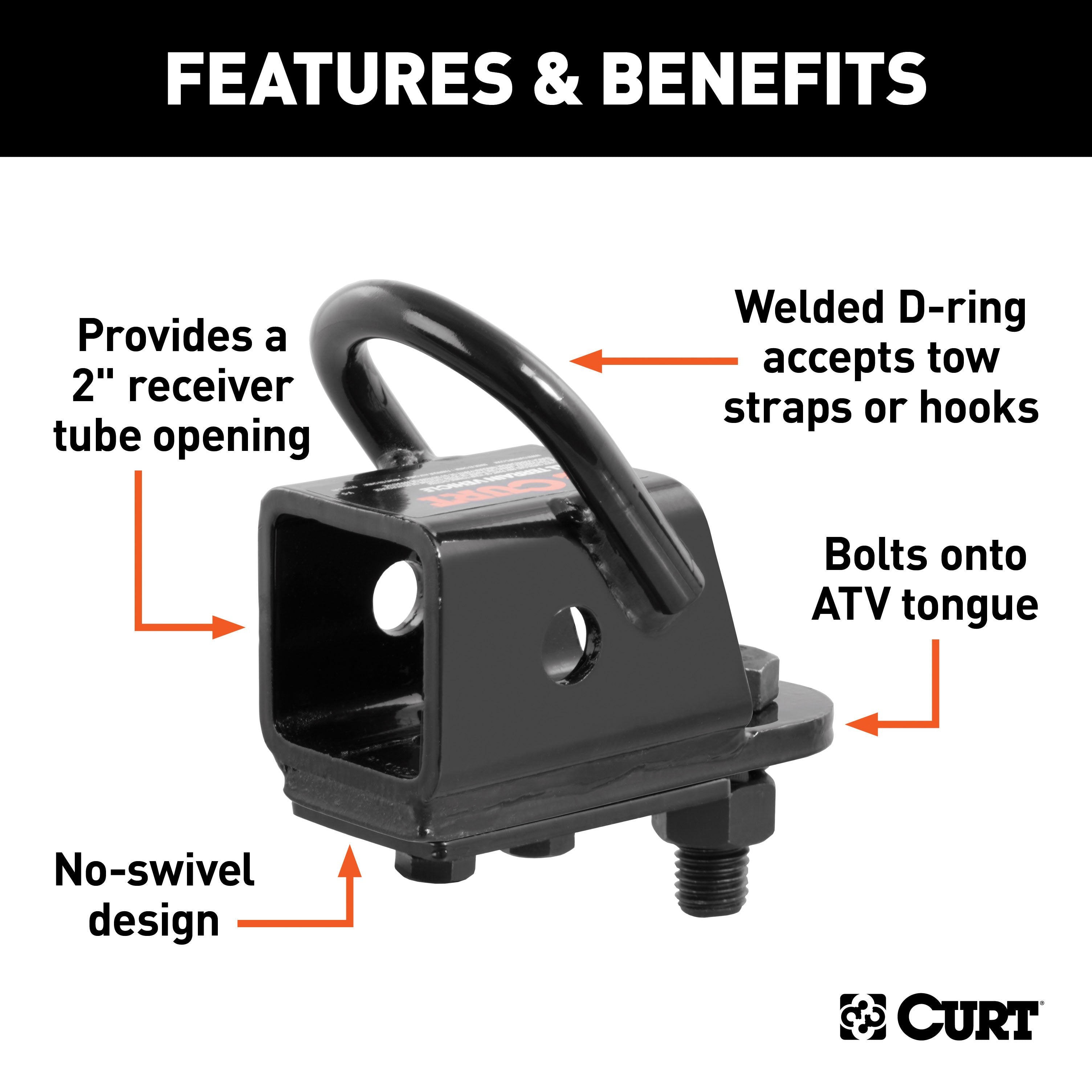 CURT Bolt-On 2-Inch ATV, UTV Trailer Hitch Receiver Adapter Model 45006
