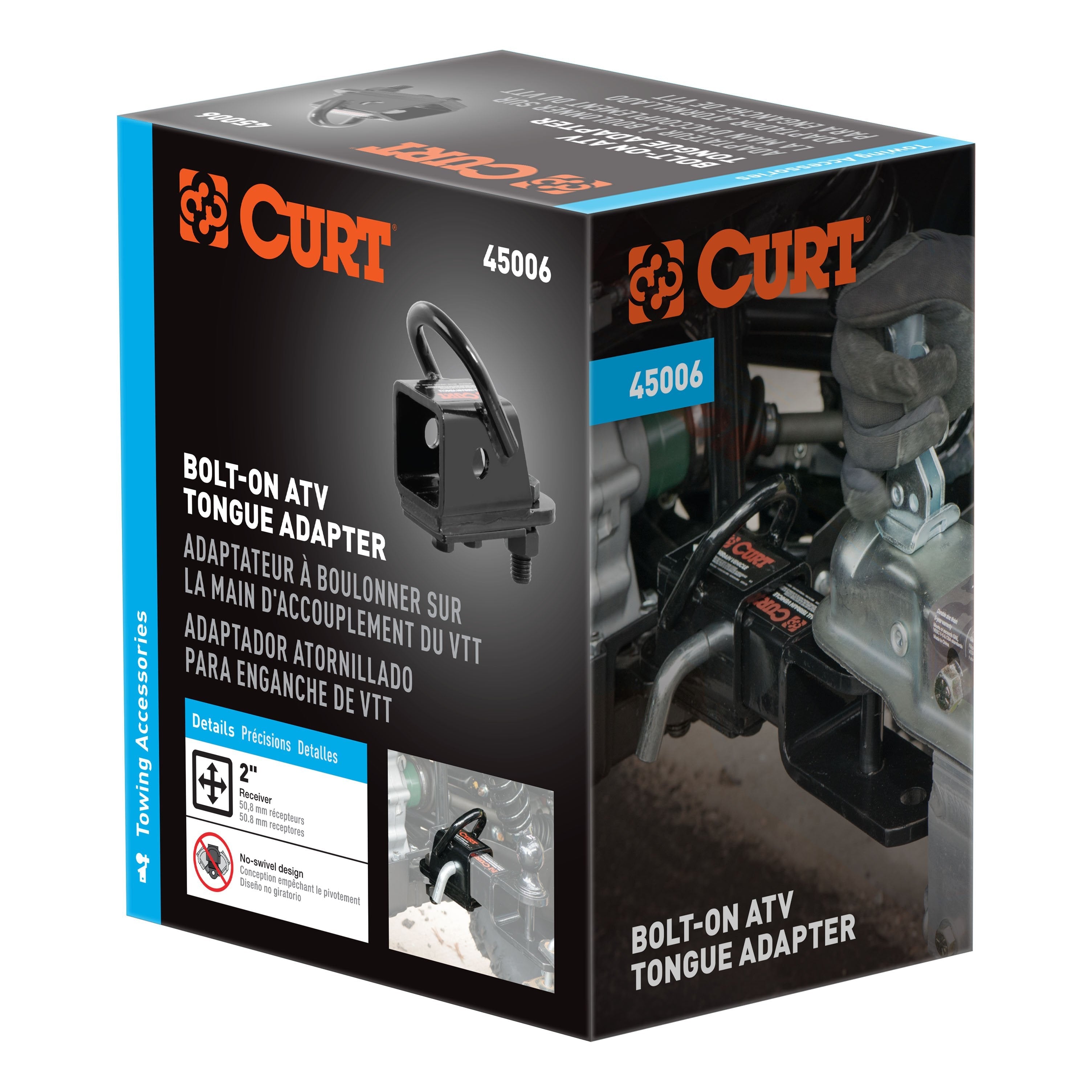CURT Bolt-On 2-Inch ATV, UTV Trailer Hitch Receiver Adapter Model 45006