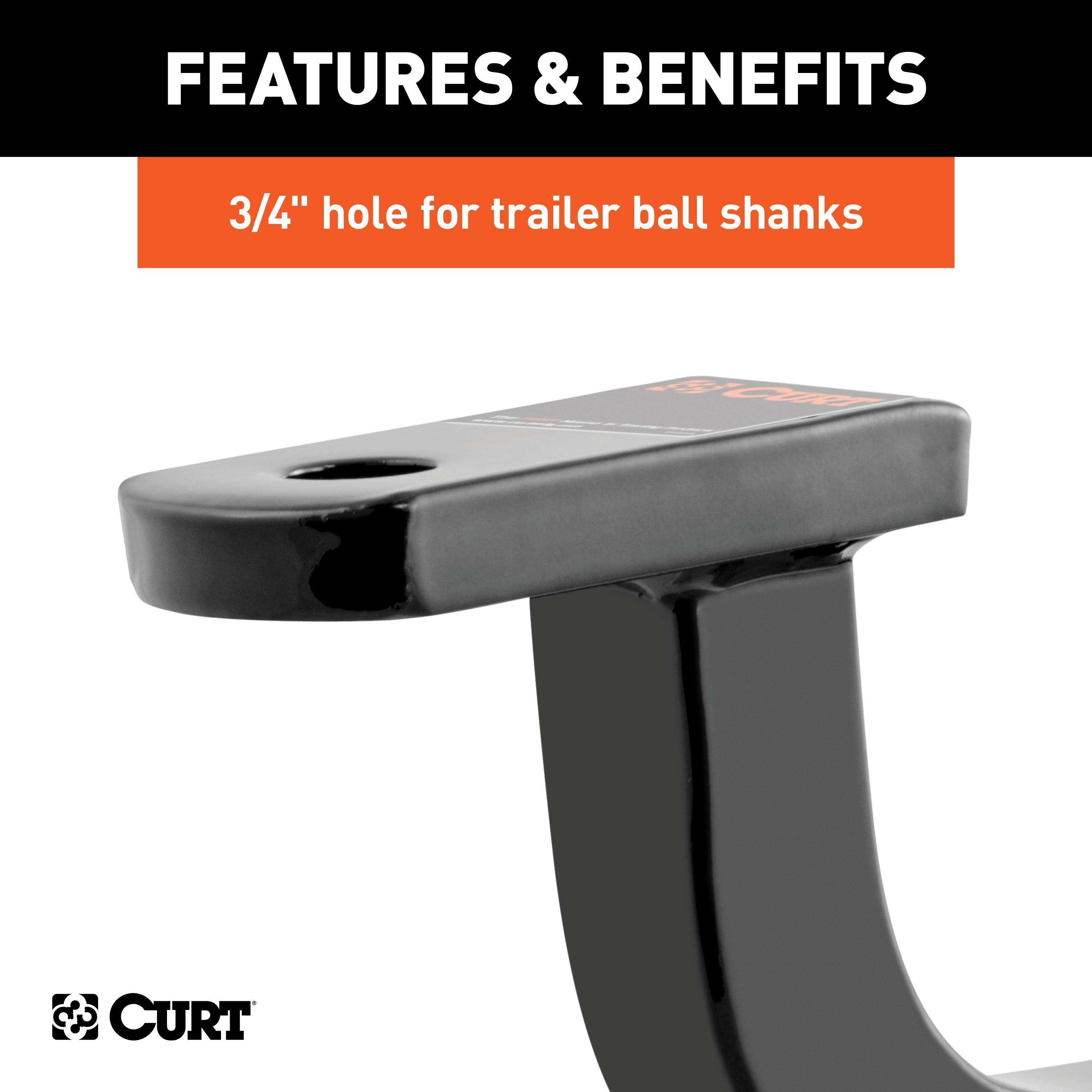 CURT Class 2 Trailer Hitch Ball Mount, Fits 1-1/4-Inch Receiver, 3,500 lbs, 3/4-Inch Hole, 5-Inch Rise Model 45015