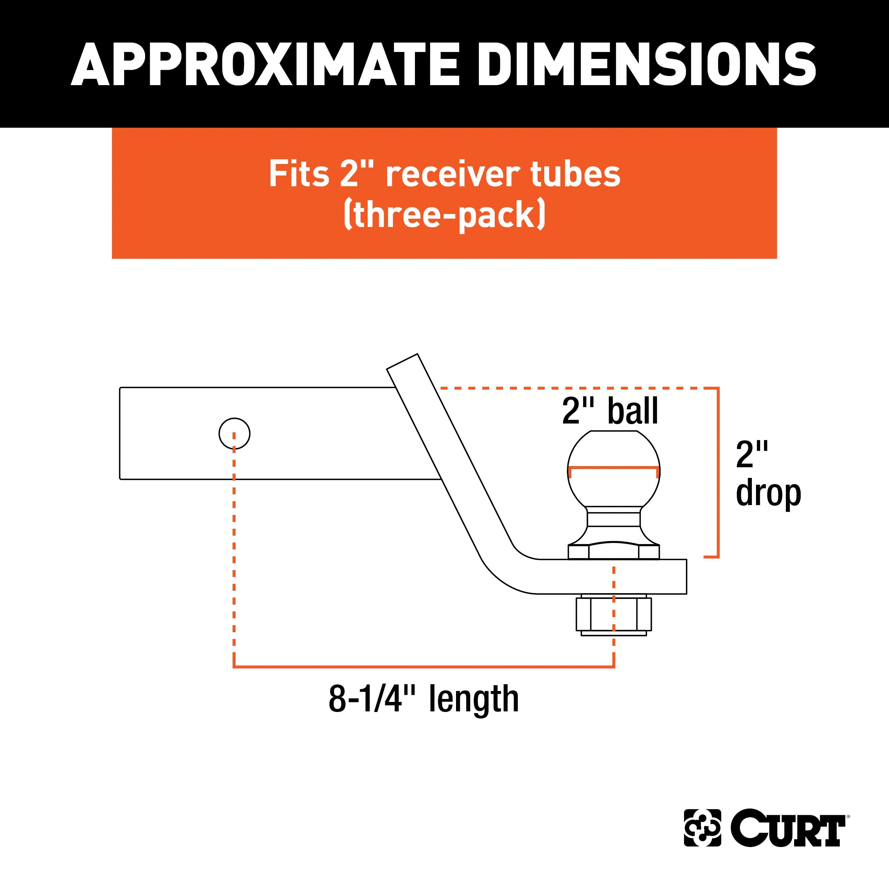 CURT Trailer Hitch Mounts with 2-Inch Ball & Pin, Fits 2-In Receiver, 7,500 lbs, 2" Drop, 3-Pack Model 45037