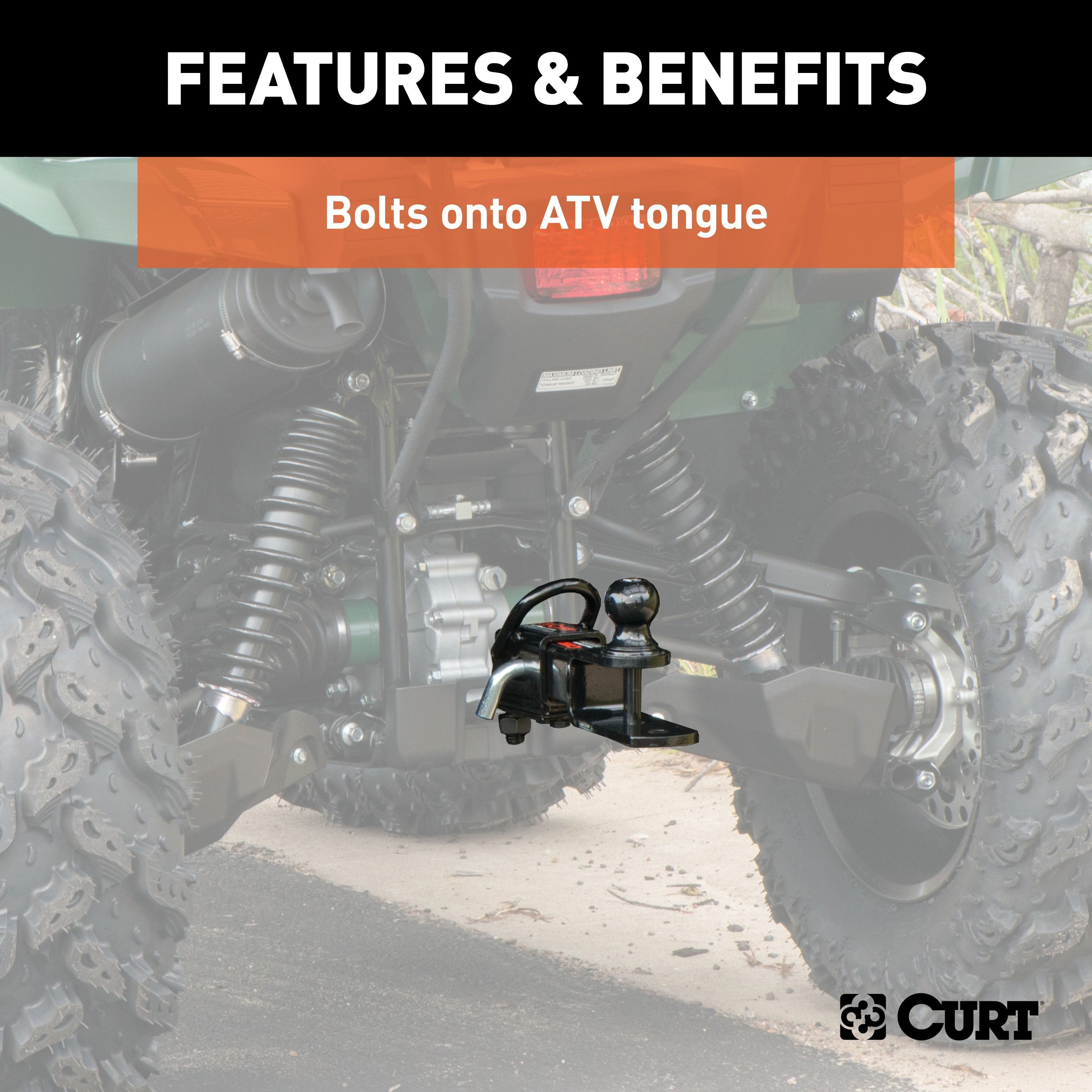 CURT 3-in-1 UTV, ATV Trailer Hitch Mount with 2-Inch Receiver Adapter, 2-Inch Ball, Clevis Pin, 5/8-Inch Hole Model 45038